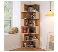 Corner Bookshelf with Baffles for Small Space Study Room Living Room Office 7 Tier Beige Bookcase Storage Rack