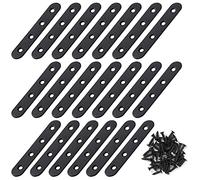 Corner Brackets Flat Straight Corner Brace Stainless Steel Plates Brackets with Fixing Screws for Furniture Desk Table Shelf Repair Black 97*17mm 20 Pack