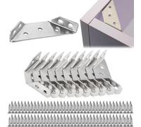 Corner Brackets for Wood, 10 PCS Universal Stainless Steel Furniture Corner Connector, Furniture Triangle Support Frame, Trapeziform Corner Braces with 70PCS Screws, Angle Corner Brackets for Shelf