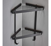 Corner Brass Shower Shelf for Bathroom, Wall-Mounted Floating Shelves, Drainage Rack for Shampoo & Shower Gel, Multifunctional Kitchen Storage, Chrome Finish.,Black Two Tier