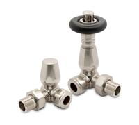 Corner Brushed Nickel Traditional Thermostatic Valves Round Black Top (Pair)