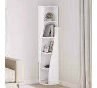 Corner Cabinet High Gloss White 27.5x27x140cm Modern Engineered Wood 5 Shelves.