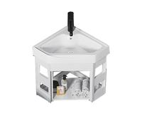 Corner Cloakroom Basin - Wall Hung Ceramic Bathroom Sink with Storage Container, Compact Triangular Design for Toilets and Vanity Cabinets, 430x430mm