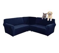 Corner Couch Cover, 3-piece Corner Sofa Cover L Shape 5/7 Seater Corner Couch Cover Soft Stretch Sectional Sofa Slipcover, Velvet Protector Cover for Sofa, Machine Washable (Navy blue,5-seater)