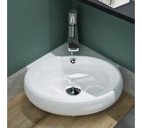 Corner Countertop Basin Ceramic Bathroom White Wall Hung Oval Sink with Overflow