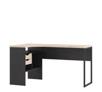 Corner Desk 2 Drawers in Black Matt and Oak