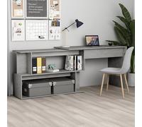 Corner Desk 200x50x76 cm Concrete Grey Engineered Wood Rotatable with 2 Shelves