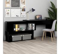 Corner Desk Black Engineered Wood 200x50x76 cm Rotatable Storage Open Shelves XL