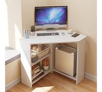 Corner Desk for Small Space Triangular Computer Desk with Shelves CPU Stand and Dressing Table for Home Office White (57 x 57 x 74 cm)