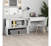 Corner Desk High Gloss White 200x50x76 cm Engineered Wood Rotatable with Shelves