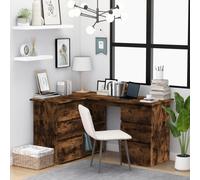 Corner Desk Smoked Oak 145x100x76 cm Engineered Wood Compact Workspace 6-Drawer