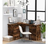 Corner Desk Smoked Oak 145x100x76cm Engineered Wood Compact L-Shaped w/2 Shelves