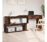 Corner Desk Smoked Oak 200x50x76cm Engineered Wood Rotatable 3-Compartment Shelf