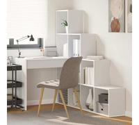 Corner Desk White Engineered Wood 149.5x101.5x149.5cm L-Shaped Shelf Storage Set