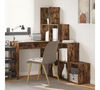 Corner Desk with Shelf with Storage Smoked oak 101.5 x 149.5 x 149.5 cm Berkfield Home Brown One Size