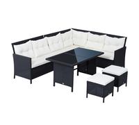 Corner Dining Sofa Set 6PC Black/Cream 110.5x62x82cm PE Rattan Steel w/ Cushions