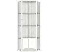 Corner Display Cabinet with Fluted Glass Door, Elegant Storage Solution | Modern Tall Storage Cabinet with 4 Layers for Living Room and Bedroom, Perfect for Home Organization and Stylish Display