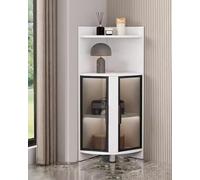 Corner Display Cabinet with Lights, Independent Showcase for Office & Bedroom, Glass Display Case for Curiosities, 120 cm Height, Modern White & Black.