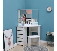 KOSY KOALA Corner Dressing Table Makeup Vanity Table With 3 Mirrors 5 drawers in White KOSY KOALA White