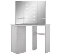Vidaxl Corner Dressing Table With Led Concrete Grey 111X54X141.5 Cm