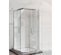 Corner Entry Shower Enclosure Chrome Walk in Cubicle Sliding Door Shower Tray and Riser Kit Options (900mm Enclosure and 900mm Tray)