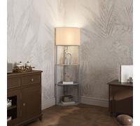 HOMCOM Corner Floor Lamp with Shelves, Modern Tall Standing Lamp with Chain Switch for Living Room, Bedroom, Bulb Not Included, Light Grey