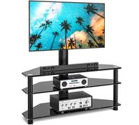 Corner Floor TV Stand with Swivel Mount for Most 32“-65” LED, LCD, OLED and Plasma Flat or Curved Screen TVs, Height Adjustable 3-in-1 Entertainment Stand in Black