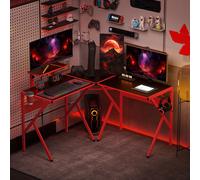Corner Gaming Desk for Home Office w/ Monitor Stand Cup Holder Headphone Hook HOMCOM Red One Size