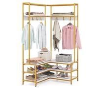 Corner Garment Rack L-shaped Clothes Rack w/ Open Shelves-White