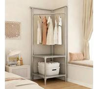Corner Hall Tree, 68.9in Tall Entryway Coat Rack, Metal Construction, Floor Standing Organizer with Double-tier Shelving for Bedroom, Living Room, Entryway