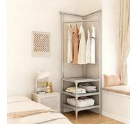 Corner Hall Tree, 68.9in Tall Entryway Coat Rack, Metal Construction, Floor Standing Organizer with Double-tier Shelving for Bedroom, Living Room, Entryway