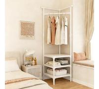 Corner Hall Tree, 68.9in Tall Entryway Coat Rack, Metal Construction, Floor Standing Organizer with Double-tier Shelving for Bedroom, Living Room, Entryway