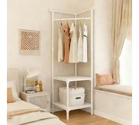 Corner Hall Tree with Double-Tier Shelving, 68.9in Tall Floor Standing Coat Rack, Metal Organizer for Entryway, Living Room, Bedroom