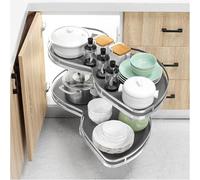 Corner Kitchen Cabinet Unit Pull Out Flying Saucer Basket 2 Tier Rotating Tray for 36 Inch Cabinets Space Saving with Dual Shelves Easy Access Storage Solution