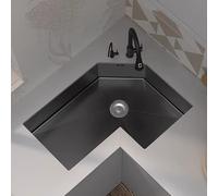 Corner Kitchen Sink, 304 Stainless Steel Triangle Corner Sink with Pull Down Sprayer Faucet and Waste Drain Kit for Small Kitchens, Kitchen Islands, and RVs(Black,55x70cm/22x28in)