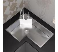 Corner Kitchen Sink, 304 Stainless Steel Triangle Corner Sink with Pull Down Sprayer Faucet and Waste Drain Kit for Small Kitchens, Kitchen Islands, and RVs(Silver,80x65cm/31x25in)