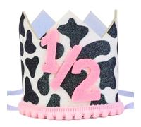 CORNER LACE 1/2 Cow Birthday Glitter Hat for Baby Girls, Half Year Old-6 Month Little Cutie Crown, Western Farm Theme Party Decorations Supplies Favors for Photo Booth Props