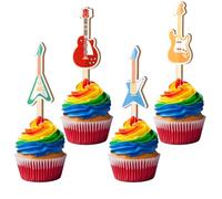 CORNER LACE 16 PCS Guitar Theme Wooden Cupcake Toppers, Rock and Roll Cupcake Picks Bass Rock Music Cake Decorations, Rock Star Birthday Baby Shower Party Wood Decor Supplies