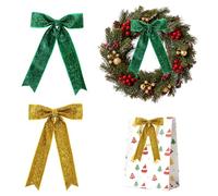 CORNER LACE 24Pcs Christmas Tree Bows Decorations Green & Gold, Glitter Ribbon Bow Tie Decorations 5.1" x 7.1" for Christmas Xmas Tree Wreaths, Home Wedding Indoor Outdoor Party Decor Gift Wrapping