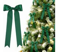 CORNER LACE 24Pcs Dark Green Christmas Tree Bows Decorations, Ribbon Bow Tie Decorations 5.1" x 11.8" for Christmas Xmas Tree Wreaths, Home Wedding Indoor Outdoor Party Decor Gift Wrapping