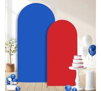 CORNER LACE 2PCS Arch Backdrop Covers Red Blue (7.2ft+6ft) , 2 Sided Spandex Fitted Arch Stand Covers Background for Graduation Wedding Baby Shower Birthday Bridal Shower Party Decorations
