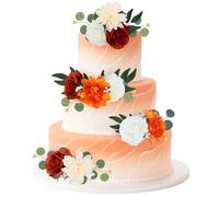 CORNER LACE 31Pcs Flowers Cake Decorations, Orange & White Wedding Artificial Flowers Leaves Cake Toppers Birthday Anniversary Baby Shower Gender Reveal Bridal Shower Party Supplies DIY Floral Decor