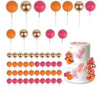 CORNER LACE 52 Pcs Ball Cake Decorations - Pink Gold Orange Ball Dessert Picks Cake Cupcake Toppers, Birthday Party Baby Shower Gender Reveal Cake Supplies