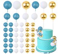 CORNER LACE 52 Pcs Ball Cake Decorations - Teal Blue White Gold Ball Dessert Picks Cake Cupcake Toppers, Birthday Party Baby Shower Gender Reveal Cake Supplies