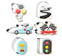 CORNER LACE 6 Pieces Racing Car Cookie Cutters Set - Stainless Steel Cookie Biscuit Cutting Molds for Race Car Checkered Flags Theme Birthday Baby Shower Party DIY Craft Baking Supplies