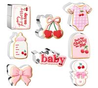 CORNER LACE 8 Pieces Cherry With Bow Cookie Cutters Set - Stainless Steel Cookie Biscuit Cutting Molds for Rattle Bottle Onesie Welcome Baby Girls Shower Party DIY Craft Home Baking Supplies