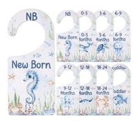 CORNER LACE Baby Closet Dividers 8PCS, Under The Sea/Ocean Animal Theme Wooden Double-Sided Clothes Size Hanger Organizer from Newborn to Toddler for Nursery Decor Baby Shower Birthday Gift