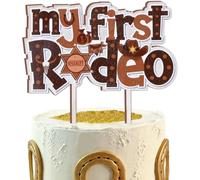 CORNER LACE Cowboy Wooden Cake Topper, My First Rodeo Cake Pick Western Cowboy Theme 1st Birthday Party Decorations Supplies