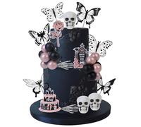 CORNER LACE Death to My 20s Theme Cake Decorations for Girls Women - Gothic Skeleton Skull Butterfly Cake Cupcake Toppers Ball Dessert Picks, RIP Twenties Rose Gold Cake Supplies