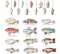 CORNER LACE Fishing Theme Wooden Hanging Decorations - 24 PCS Fish Hanging Ornaments Fisherman Birthday Baby Shower Christmas Tree Home Decor, Gone Fishing Under The Sea Ocean Animals Party Pendants